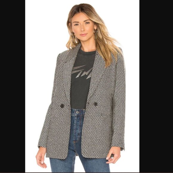 ANINE BING Fishbone Blazer Black & Off White - Picture 6 of 10